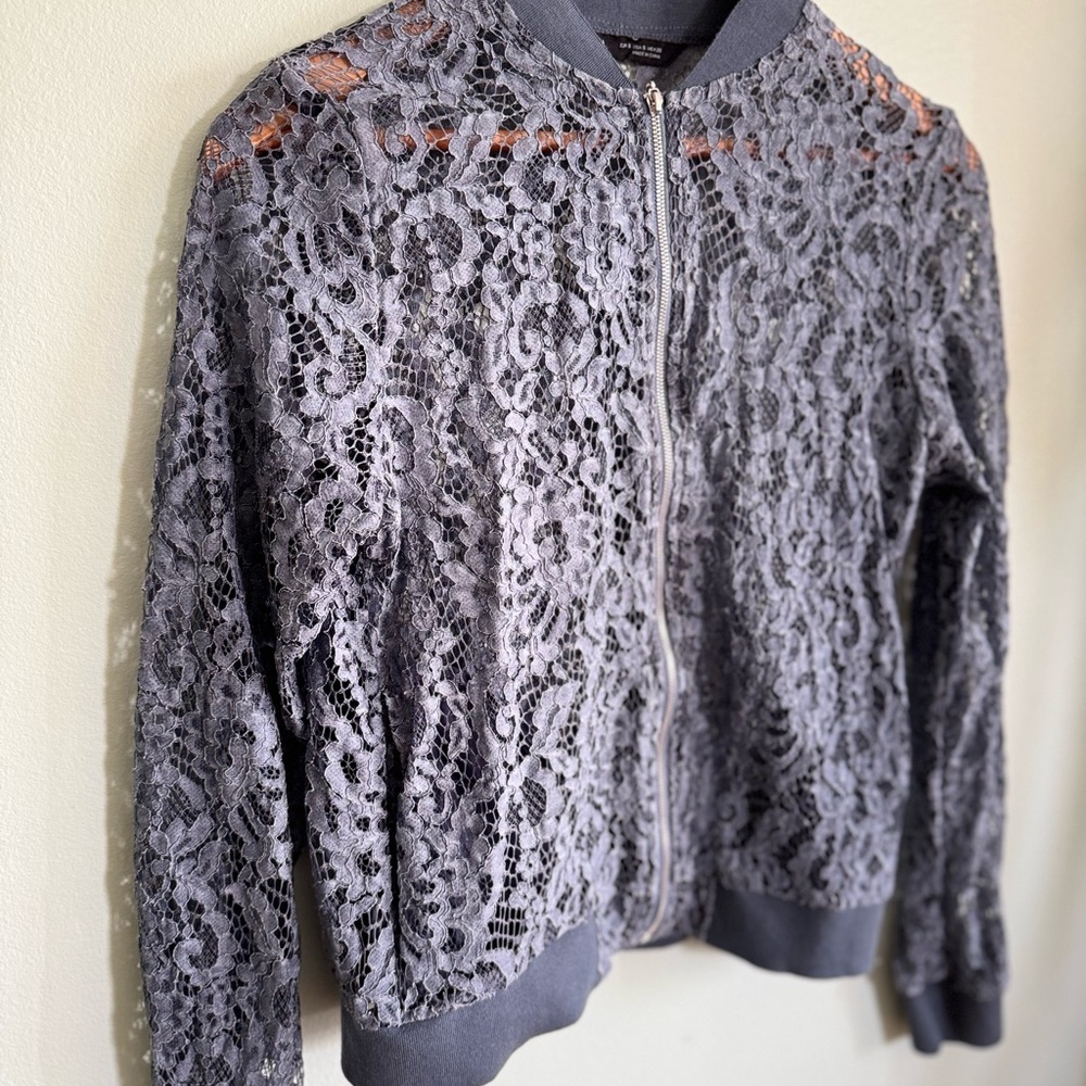 Zara Charcoal Lace Accent Blouse - Picture 3 of 8
